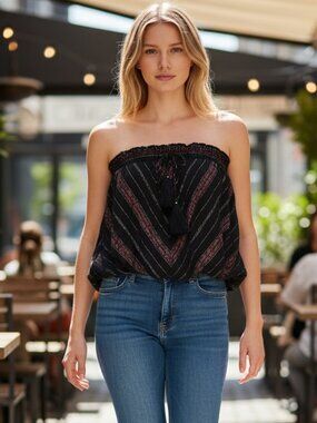 RAMY BROOK Top NEW Size L Olivia Tube Top Black Metallic Bronze $155